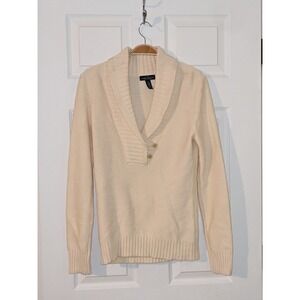 Lauren Jeans Co. Shawl‎ Collar Pullover Knit Sweater Casual Cream Medium